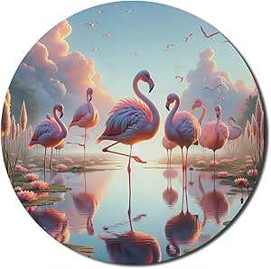 Ambesonne Flamingo Mouse Pad for Computers, Blush Tone Atmosphere of Dreamy Lake and Exotic Birds Under Cloudy Sky, Round Non-Slip Thick Rubber Modern Gaming Mousepad, 8" Round, Pale Pink Soft Blue