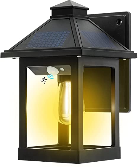 Wonsidary Solar Lights Outdoor with Motion Sensor, Wireless Exterior Solar Wall Light with 3 Lighting Mode, Retro Decorative Solar LED Lantern Wall Mount for Patio Porch Garden Fence, IP65 Waterproof