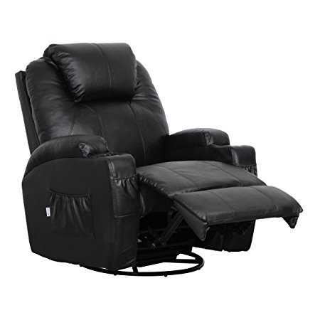 360 Degree Swivel Massage Recliner Home Office Ergonomic Lounge Heated Chair W/Control (Black)