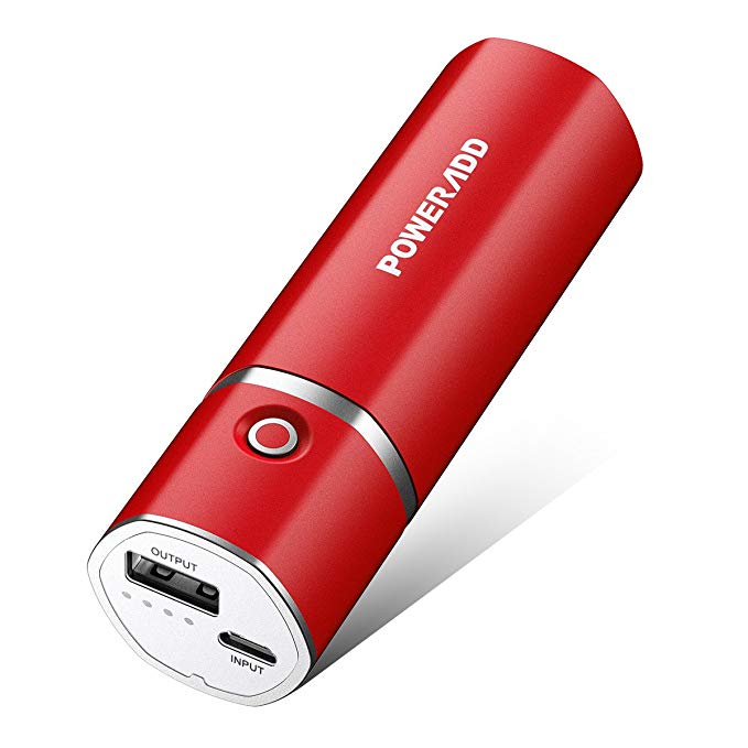 Poweradd Slim2 5000mAh Portable Charger Power Bank with Auto Detect Technology Compatible for iPhones, iPods, Samsung Galaxy series Phones (8Pin Cable Not Included) - Red