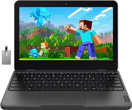 Lenovo 11.6" 100e Chromebook Gen 3 Laptop, Intel Celeron N4500 Processor, 4GB RAM, 32GB eMMC, Intel UHD Graphics, HD Webcam, Wi-Fi 6, Bluetooth 5.1, Chrome OS, Gray, 128GB Hotface USB Card