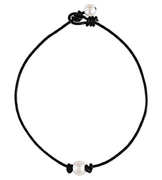 alfa perry Freshwater Pearl Choker Necklace for Women Genuine Leather Jewelry Handmade