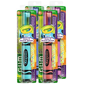 GUM Crayola Kids' Power Toothbrush with Travel Cap, Ages 3 , Assorted Colors (Pack of 4)
