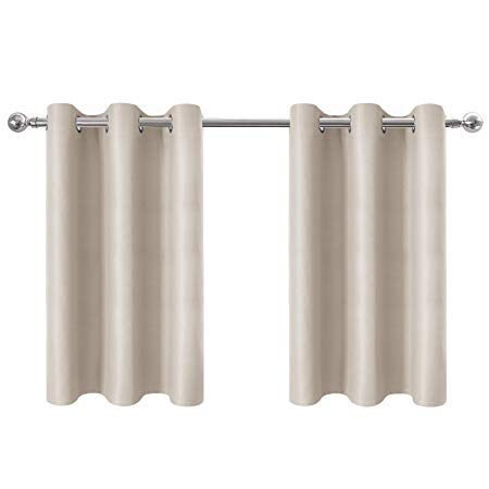 Aquazolax Blackout Tier Curtains Half Window Valance for Kitchen - Thermal Insulated Modern Grommet Blackout Drapes Tailored Tier/Cafe Curtains, W42 x L36 Inches, Beige, 1 Pair