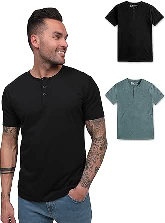 INTO THE AM Premium Henley Shirts for Men - Casual Short Sleeve Modern Fit T-Shirt