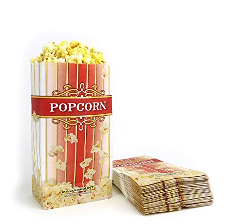 100 Popcorn Serving Bags - 'Small' Standalone Flat Bottom Paper Bag Style