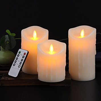 Bingolife Real Wax Drip Slim Flameless LED Pillar Candles with Remote Control & Timer