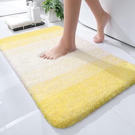 OLANLY Luxury Bathroom Rug Mat 24x16, Extra Soft and Absorbent Microfiber Bath Rugs, Non-Slip Plush Shaggy Bath Carpet, Machine Wash Dry, Bath Mats for Bathroom Floor, Tub and Shower, Yellow