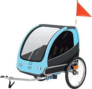 VEVOR Bike Trailer for Toddlers, Kids, Single and Double Seat, Supports up to 60/110 lbs, Tow Behind Foldable Child Bicycle Trailer with Universal Bicycle Coupler, Canopy Carrier with Strong Frame