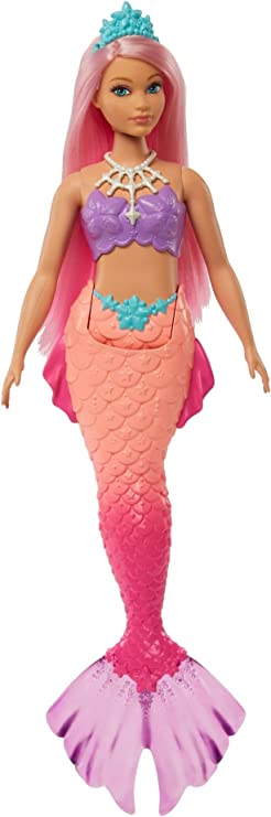 Barbie Dreamtopia Mermaid Doll (Curvy, Pink Hair) with Pink Ombre Mermaid Tail and Tiara, Toy for Kids Ages 3 Years Old and Up