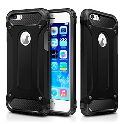 iPhone 5S Case,iPhone 5 Case,Wollony Rugged Hybrid Dual Layer Armor Protective Back Case Shockproof Cover for iPhone 5/5S - Heavy Duty - Slim Hard Shell Protection - Impact Resistant Bumper (Black)