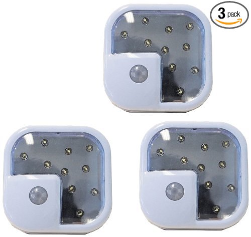 ADX Wireless Motion Sensor LED Light, Security or Night Light (Size: 3" x 3"), 3-Pack