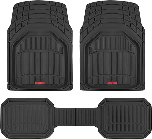 Motor Trend 943-BK FlexTough Defender Car Floor Mats -Next Generation Deep Dish Heavy Duty Contour Liners for Car SUV Truck & Van-All Weather Protection, Trim to Fit Most Vehicles