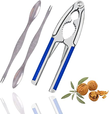 Nut Crackers For All Nuts,Walnut Cracker Heavy Duty Shell Seafood Pecan Walnut Cracker Tool,Finger Protectors Cutting,with Non-Slip Handle-Blue