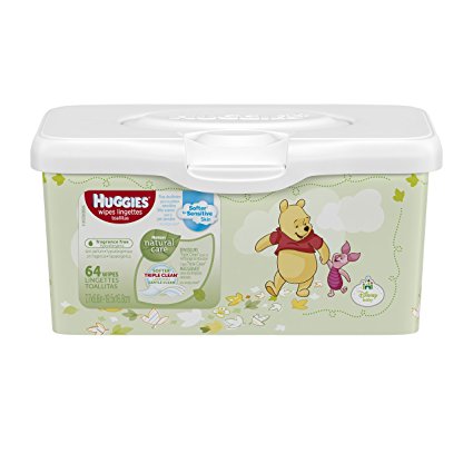 Huggies Natural Care Baby Wipes, Tub, 64 Wipes, Unscented, Hypoallergenic, Aloe and Vitamin E