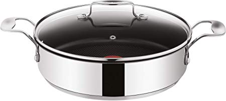 Tefal E79071 Jamie Oliver induction serving pan with 2 side handles and glass lid, stainless steel, 25 cm, 2,8L