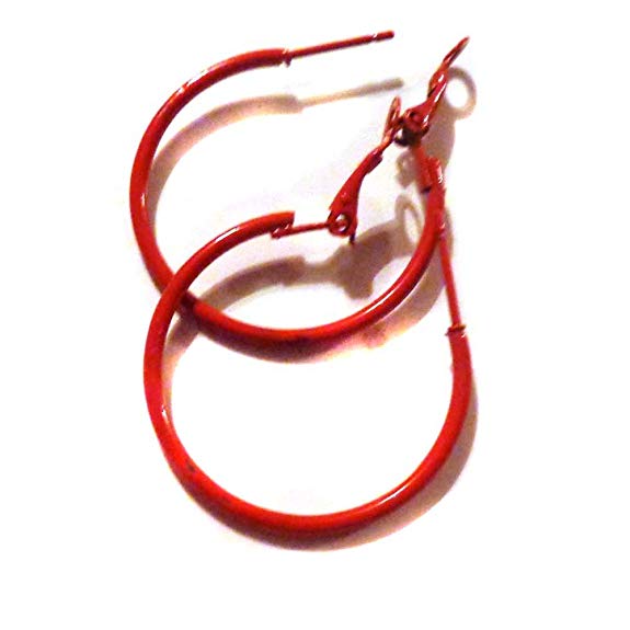 Color Hoop Earrings Simple Thin Hoop Earrings 1 Inch Red Hoop Earrings