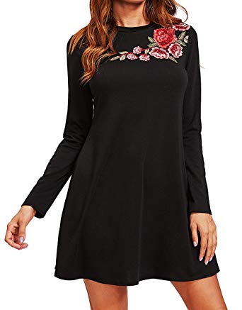 Romwe Women's Casual Long Sleeve Loose Tunic T-Shirt Dress