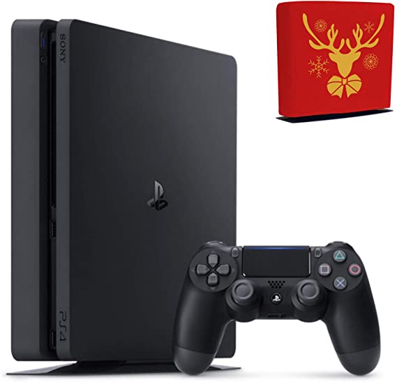 Sony Console Playstation 4-2TB SSD Slim Edition Jet Black - with 1 DualShock Wireless Controller - Playstation Enhanced with 2TB Solid State Drive - iPuzzle Red Reindeer Dust Cover for PS4