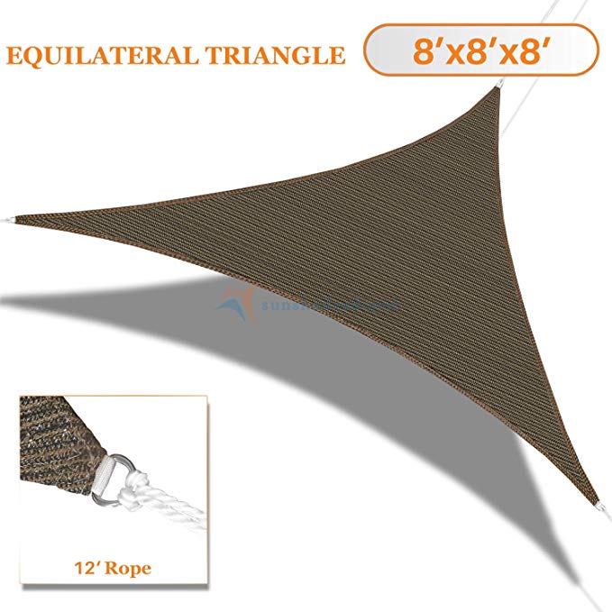 Sunshades Depot 8' x 8' x 8' Equilateral Triangle Permeable Canopy Brown Coffee Custom Size Available Commercial Standard