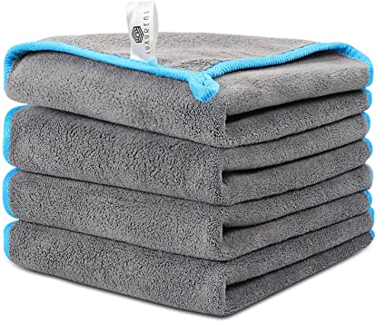 Faireach Microfibre Car Cleaning Cloths Set of 4, Auto Drying Towel for Car Care Polishing Washing Waxing Dusting and Detailing, 16'' x 16''