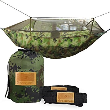 Greenmall Portable Outdoor Traveling Camping Parachute Nylon Fabric Hammock with mosquito net 660lbs Meisai