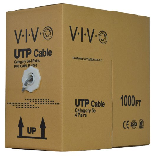 New 1000 ft bulk Cat5e Ethernet Cable  Wire UTP Pull Box 1000ft Cat-5e Style Grey  VIVO CABLE-V001