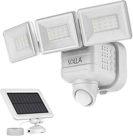 SOLLA Hybrid Ourdoor Security Lights, Solar & Battery Power Wireless Motion Sensor Security Lights, Dimmable IP65 Waterproof Floodlights, 2-Year Warranty, White