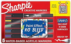 Sharpie Creative Markers, Water-Based Acrylic Markers, Brush Tip, Assorted Colors, 5 Count