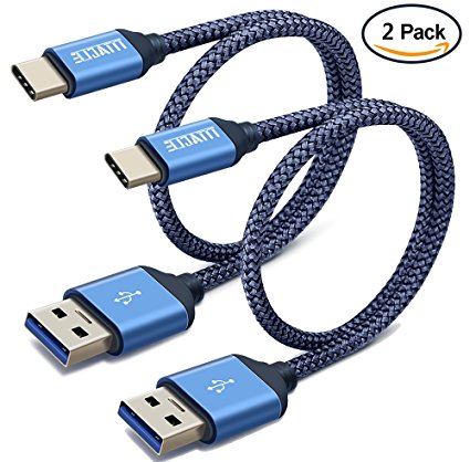 USB Type C Cable 1FT, USB 3.0 USB C to USB A, TITACUTE Short Type C Cable [2 Pack] Nylon Braided Fast Charger Cable Data Sync Cord Samsung Charging Cable for OnePlus 3T LG G6 Lumia 950 Pixel XL Blue