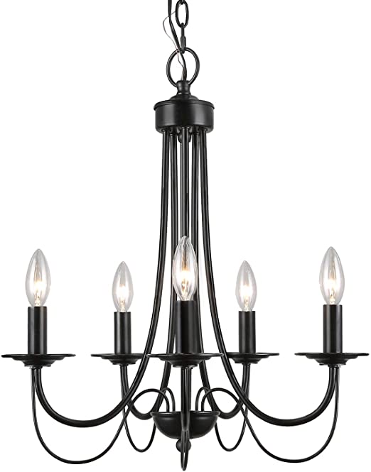 LALUZ, 5-Light 2-Layer Dining Chandeliers for Living Room, Bedroom, Foyer and Kitchen, Black