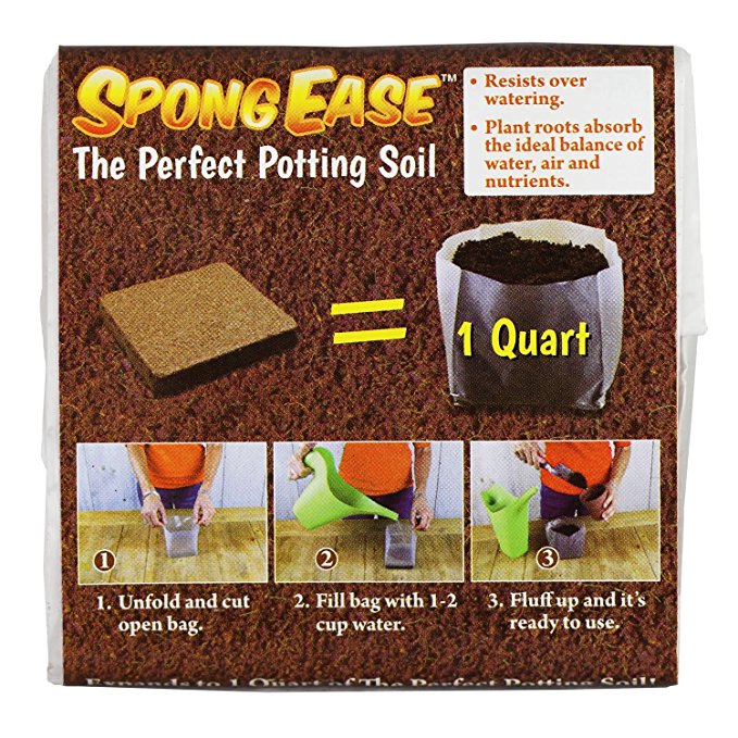 SpongEase Potting Soil 1QT compressed coconut coir for seedlings, rooting, vegetables, berries, roses, orchids, house plants, Supplies oxygen, water and your added fertilizer to roots eco friendly