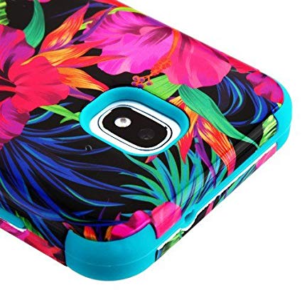 For Samsung Galaxy J3 2018, Amp Prime 3, Express Prime 3, J3 Star, J3 Achieve, J3V J3 V 3rd Gen Case Phonelicious Military Grade Shockproof Hybrid Rugged Accessory Phone Cover (Tropical Leaves)
