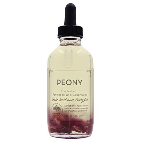 Peony Multi-Use Oil for Face, Body & Hair - Hydrates Skin & Restores Hair's Natural Shine - Enriched with Apricot Oil   Fractionated Coconut Oil   Vitamin E - 4OZ