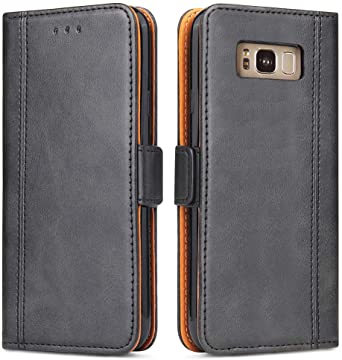 Samsung Galaxy S8 Case, Bozon Wallet Case for Galaxy S8 Flip Folio Leather Cover with Stand/Card Slots and Magnetic Closure (Dark Grey)