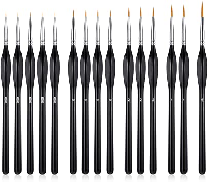 Micro Detail Paint Brush Set,15 Pieces Professional Miniature Fine Detail Paint Brushes Kit for Acrylic Painting, Art Painting, Oil Painting, Watercolor Painting, Nail Polish (Black)