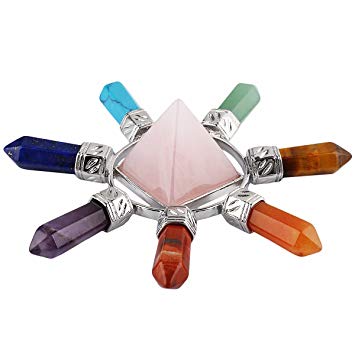 rockcloud Pyramid & 7 Chakra Points Energy Generator,Reiki Healing Crystal Stone,Rose Quartz