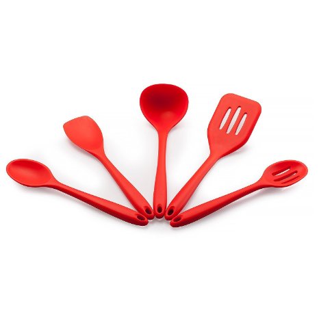 Siasky Premium Food-Grade Silicone Kitchen Utensil Set - Spatulas, Spoons & Turner, Laddle - Non-Stick, Heat Resistant Cooking & Baking Utensil Tool (Set of 5, Red)