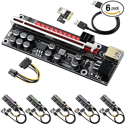 MZHOU 6 Pack 11 Capacitors PCI-E 1X to 16X VER014PRO Riser Card with PCI-E 1X Plug-in Adapter Card for Bitcoin Crypto Mining Ethereum Mining （6 Pack）