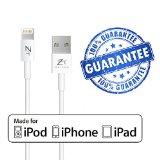 Apple MFi Certified Zeal Tech Lightning to USB Cable Charger Cord 1m  32ft with 8 Pin Connector for Apple iPhone 6  6 Plus  5s  5c  5 iPad Air  mini  mini 2  iPad 4th Gen  iPod Nano 7th Gen 1 Meter White