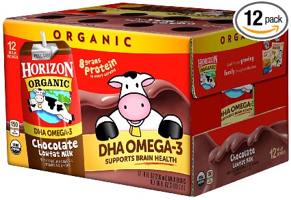 Horizon Organic Low Fat Organic Milk Box Plus DHA Omega-3, Chocolate, 8 Ounce (Pack of 12)
