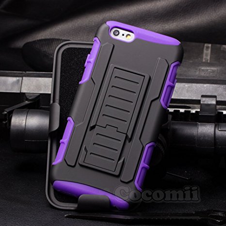 iPhone 6S / 6 Case, Cocomii Robot Armor NEW [Heavy Duty] Premium Belt Clip Holster Kickstand Shockproof Hard Bumper Shell [Military Defender] Full Body Dual Layer Rugged Cover Apple (Purple)
