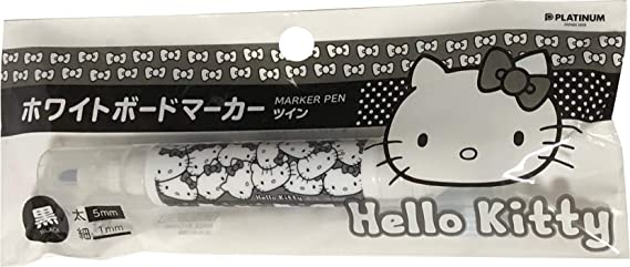 Sanrio Hello Kitty Both Sides Twin 1mm & 5mm Marker Pen with Clip Stationery Japan for White Board (Black)