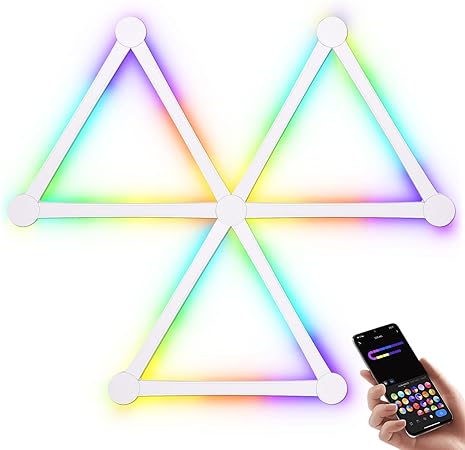 AGM Smart Wall Light Lines, 9 RGB LED PRO Light Bars, 16M  Color, Music Sync, Dimmable WiFi Hexagon Light Lines for Bedroom, Living Room, Gaming, Party, Home Decor, Work with Alexa & Google Assistant