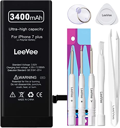 3400mAh High Capacity Replacement Battery Compatible with iPhone 7 Plus, LeeVee 0 Cycle Li-Polymer Replacement Battery with Repair Tools Kits, Adhesive Strips & Instructions