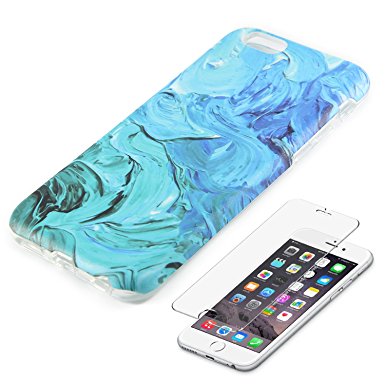 Watercolor Turquoise iPhone 6 6S Protective case Ucolor Hard PC   Soft TPU Tough Case for iPhone 6 6S with Slim Tempered Glass Screen Protector