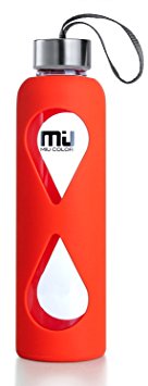 MIU COLOR® Glass Water Bottle,Anti-slip Silicone Sleeve with Eco-friendly Borosilicate Glass Bottle, BPA, PVC, Plastic and Lead Free