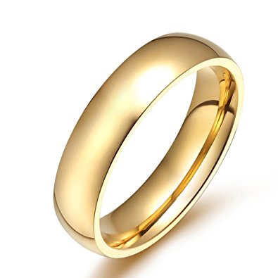 JAJAFOOK Men Women Stainless Steel Smooth Rings 4MM Width,Gold,High Palted