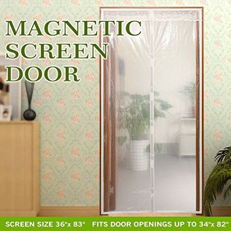 Transparent Magnetic Screen Door Curtain Prevent Air Conditioning Loss Help Saving Electricity & Money,Enjoy Cool Summer & Warm Winter,Thermal and Insulated Auto Closer Door Curtain Fits Door 34"×82"