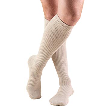 Truform Compression Socks, 15-20 mmHg, Men's Gym Socks, Knee High Over Calf Length, Tan, Large (15-20 mmHg)
